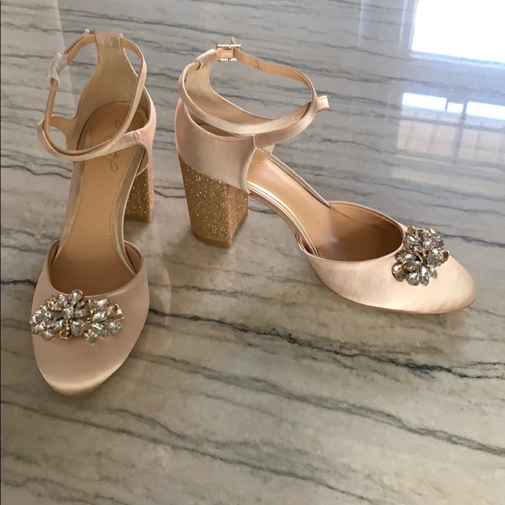 Badgley Mishka Jewel Block Heels, Blush 8